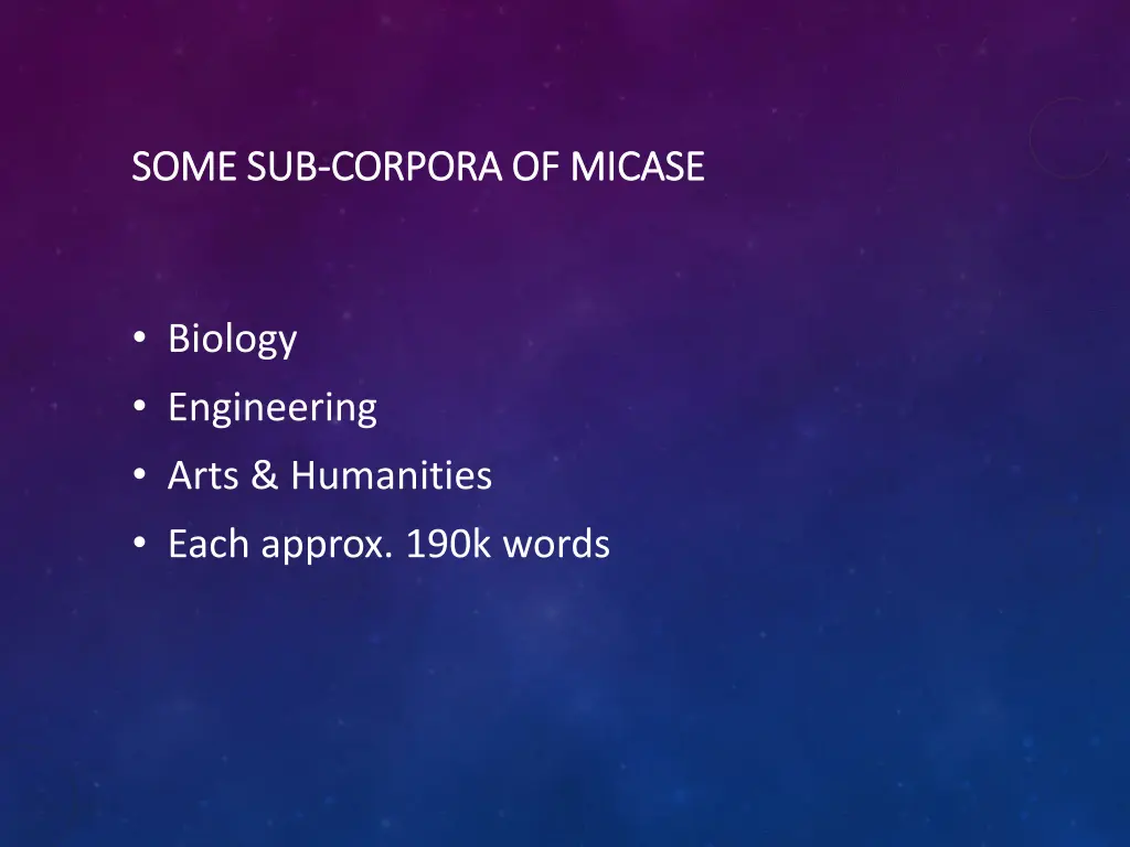 some sub some sub corpora of micase corpora