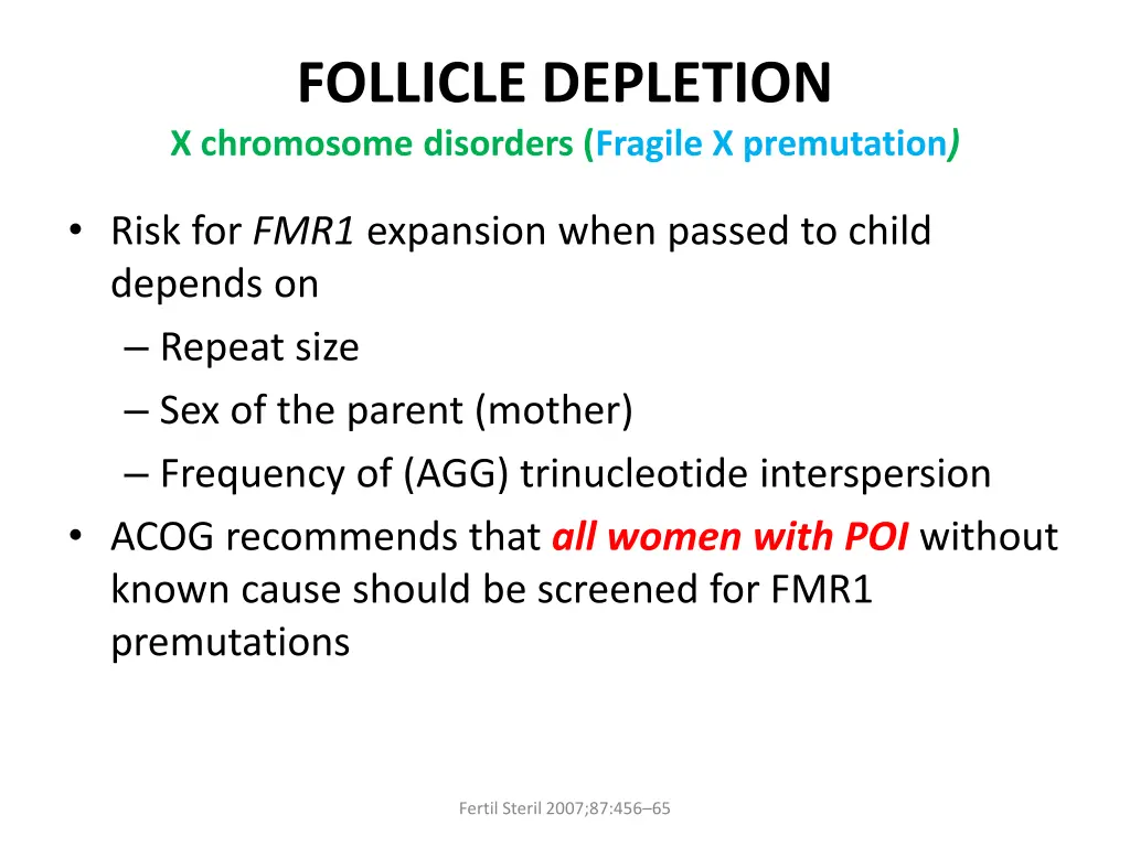 follicle depletion x chromosome disorders fragile 3