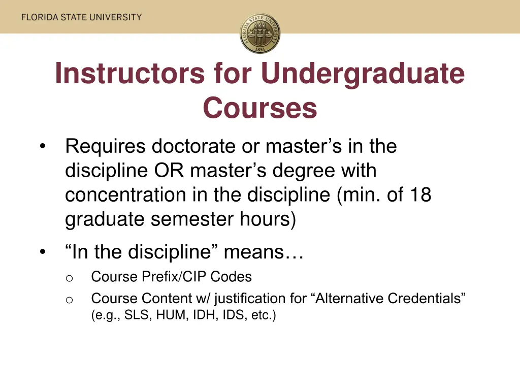 instructors for undergraduate courses requires