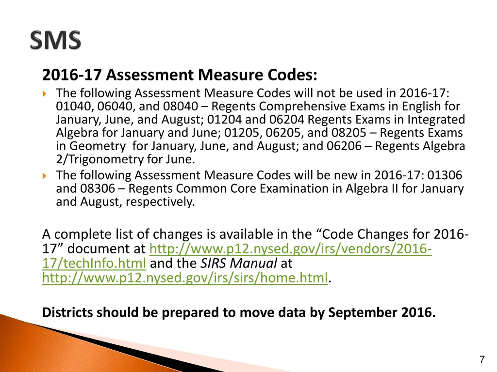 2016 17 assessment measure codes the following