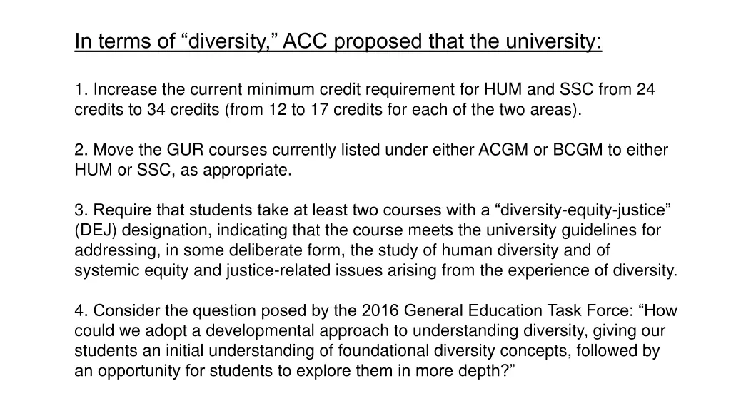 in terms of diversity acc proposed that