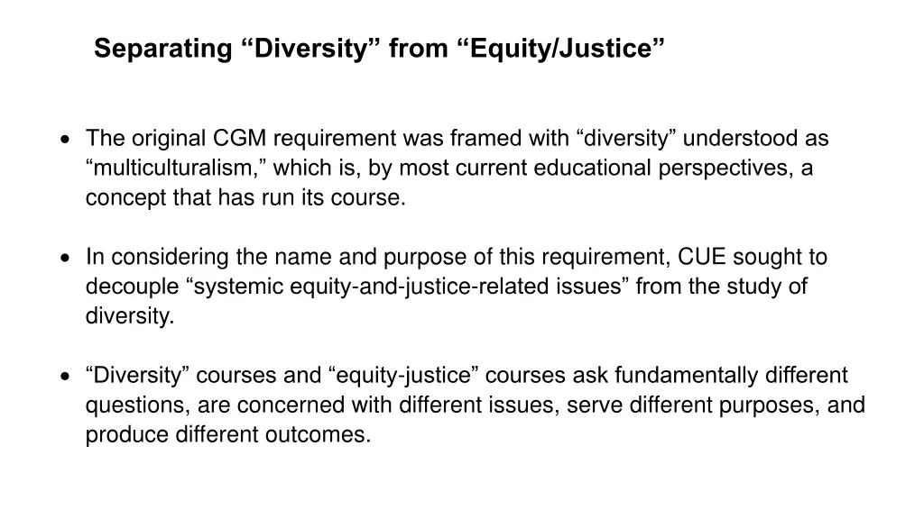 separating diversity from equity justice