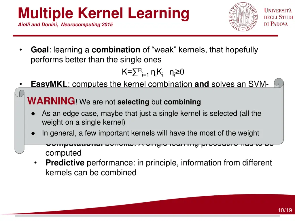 multiple kernel learning aiolli and donini