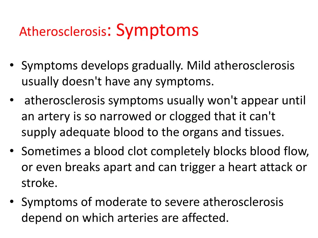 atherosclerosis symptoms