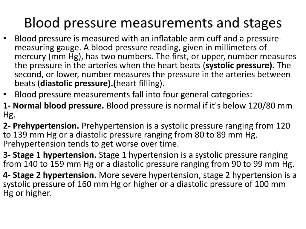 blood pressure measurements and stages blood