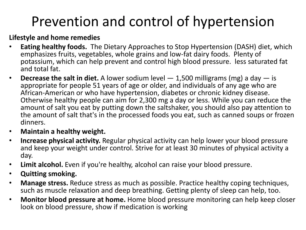 prevention and control of hypertension