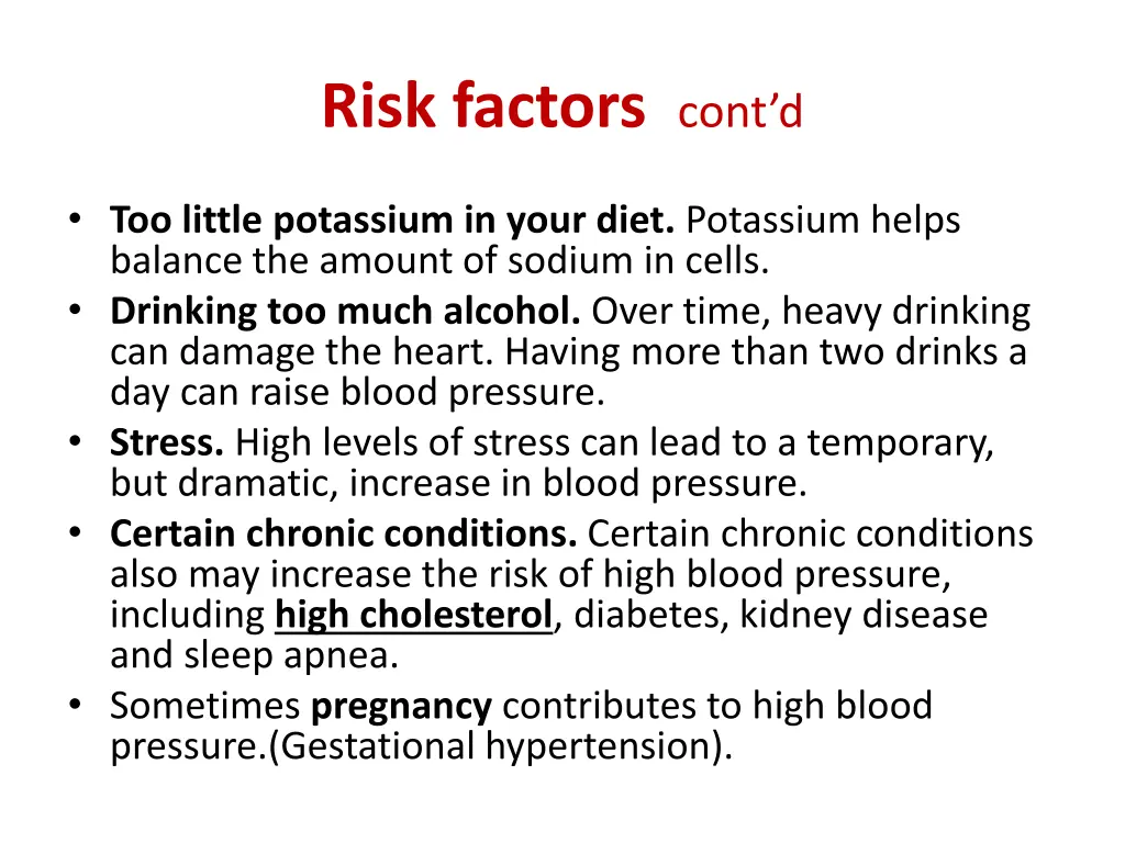 risk factors cont d