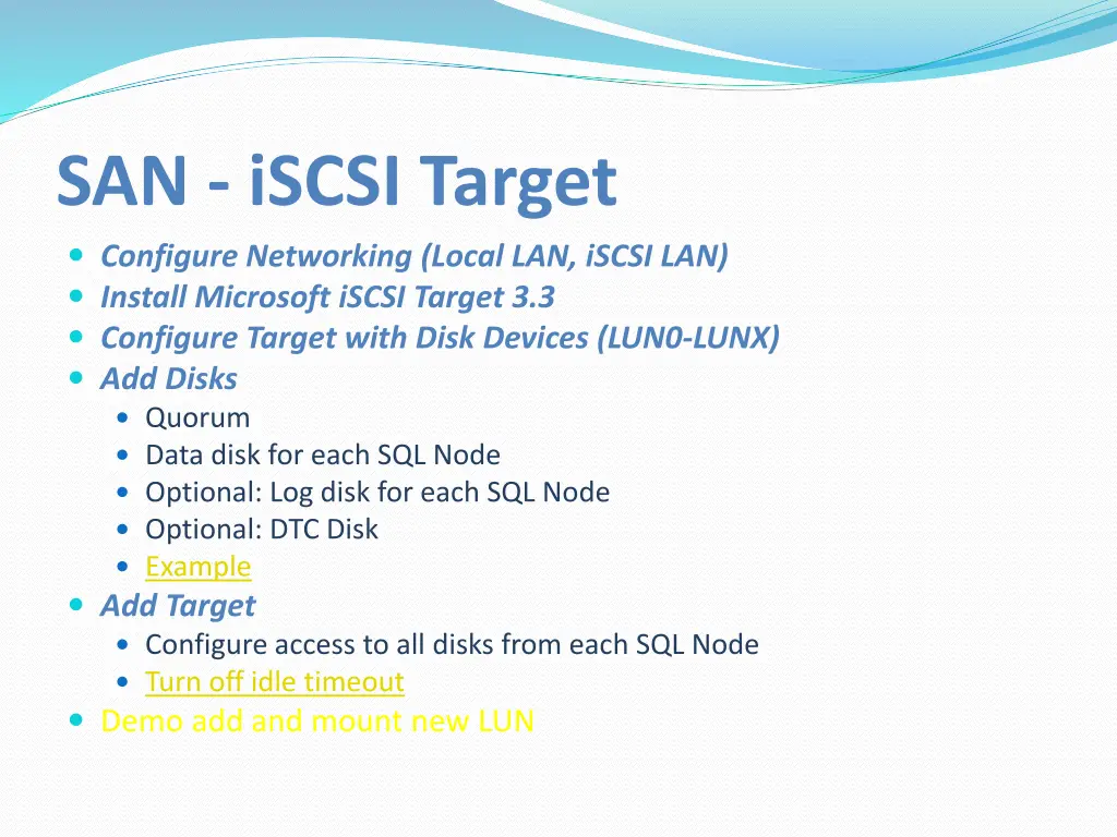 san iscsi target configure networking local