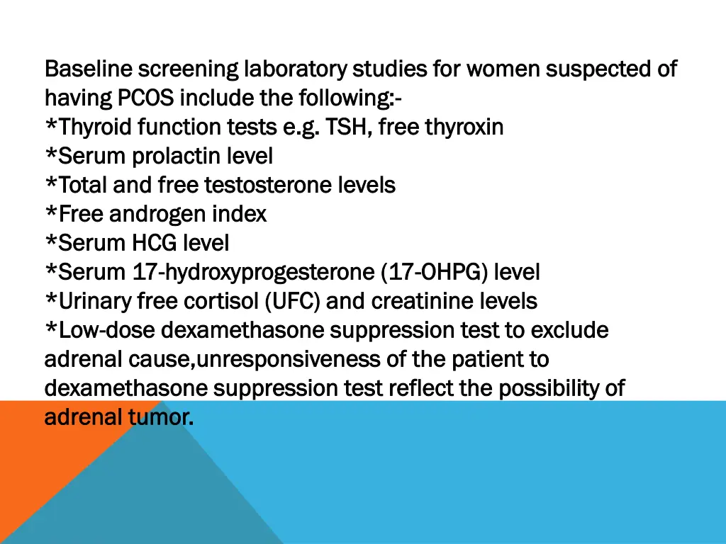 baseline screening laboratory studies for women