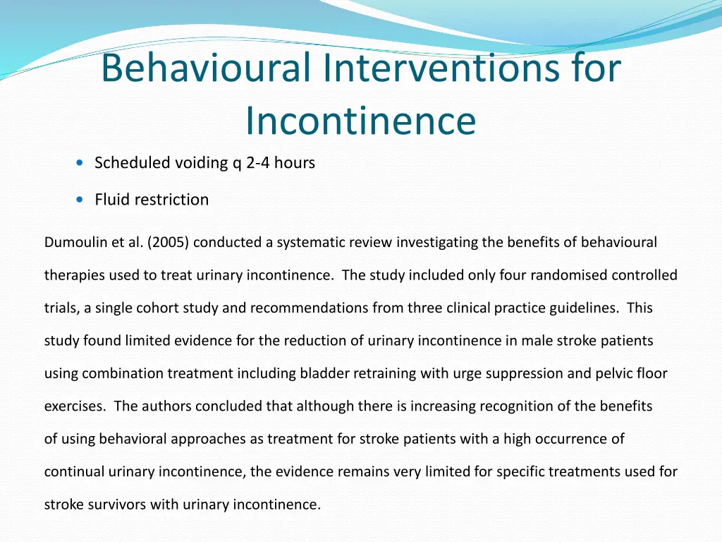 behavioural interventions for incontinence