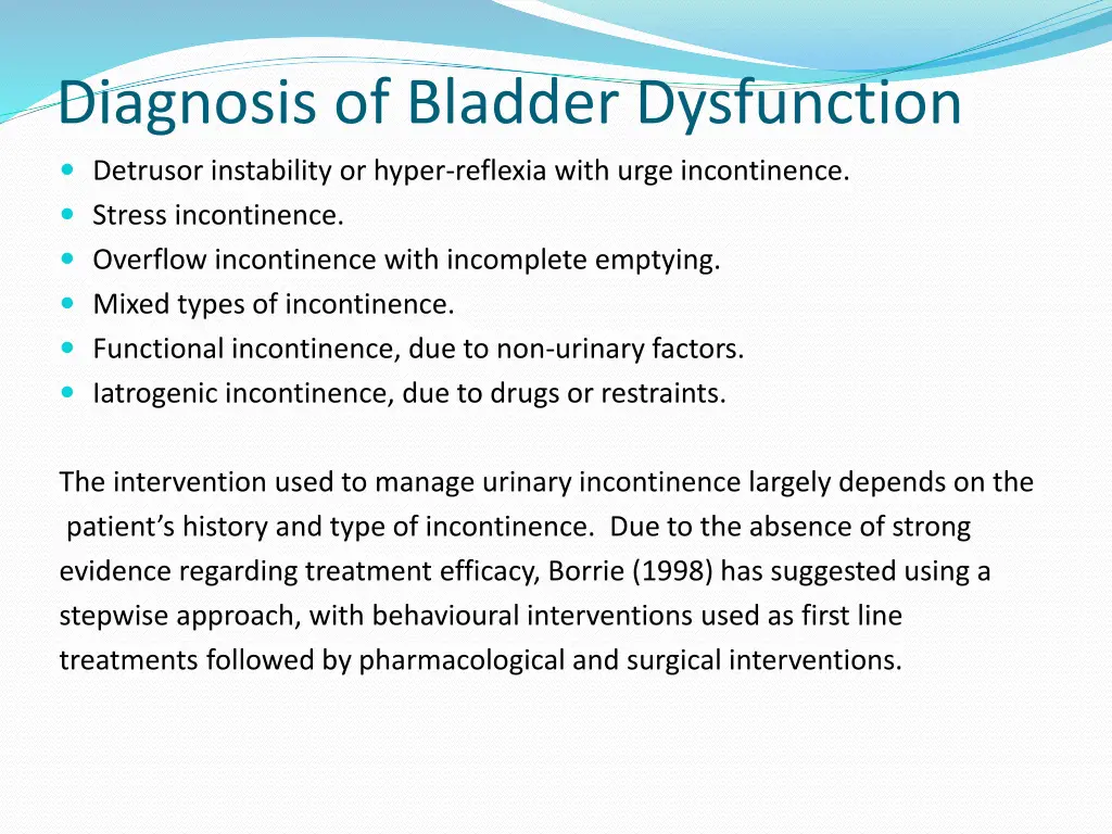 diagnosis of bladder dysfunction