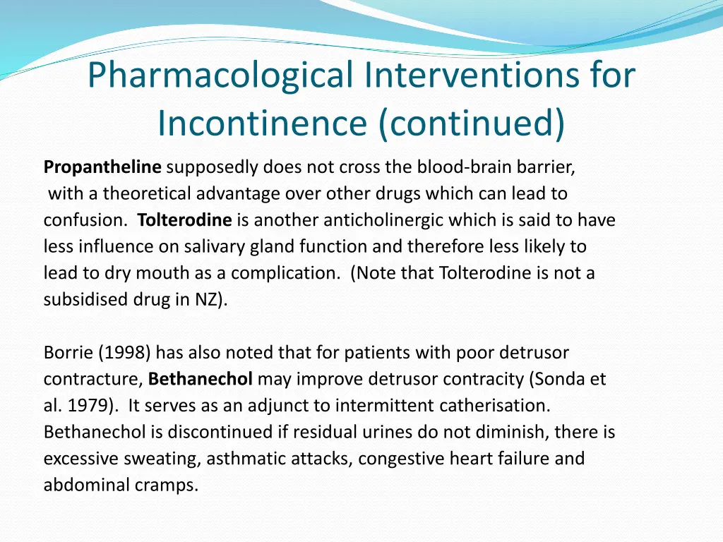 pharmacological interventions for incontinence 2