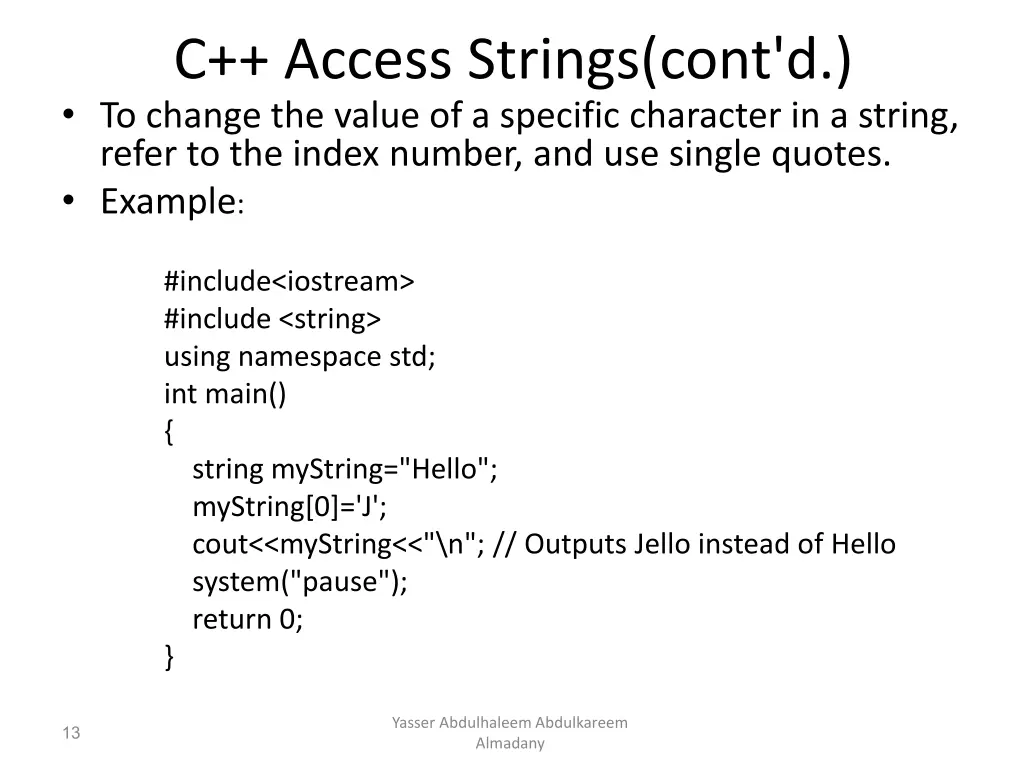 c access strings cont d to change the value