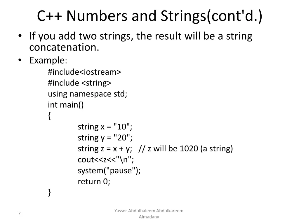 c numbers and strings cont