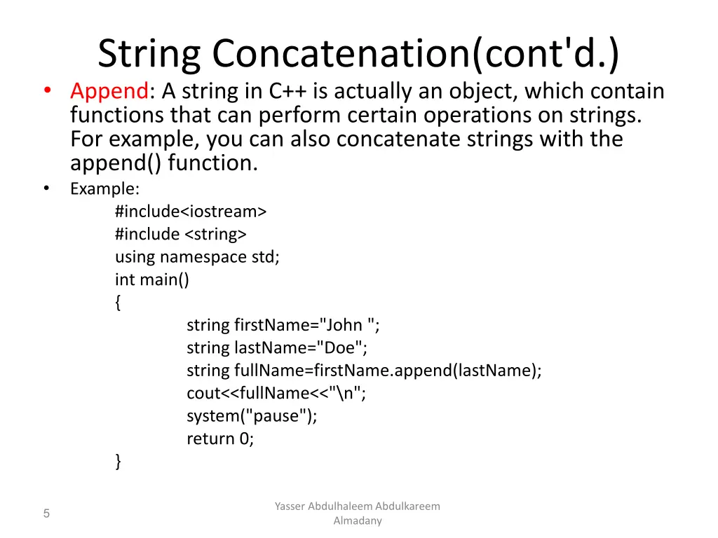 string concatenation cont d append a string