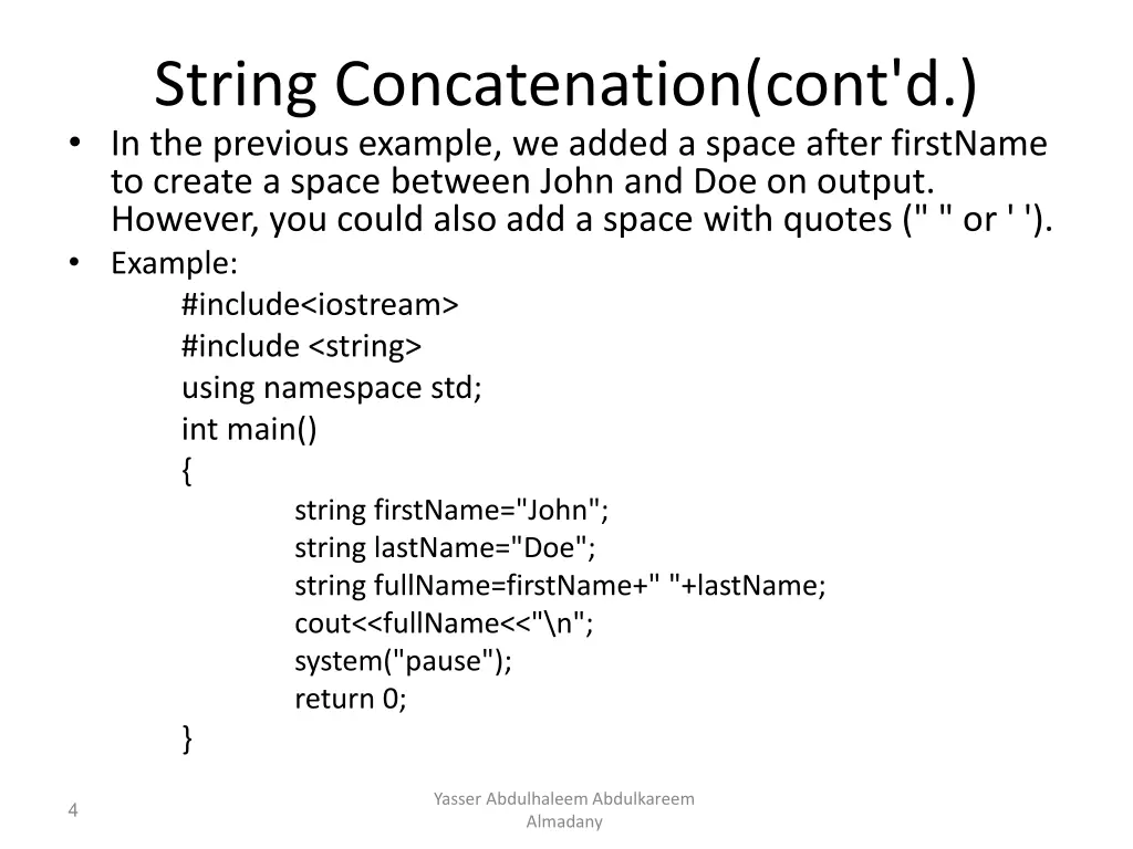 string concatenation cont d in the previous