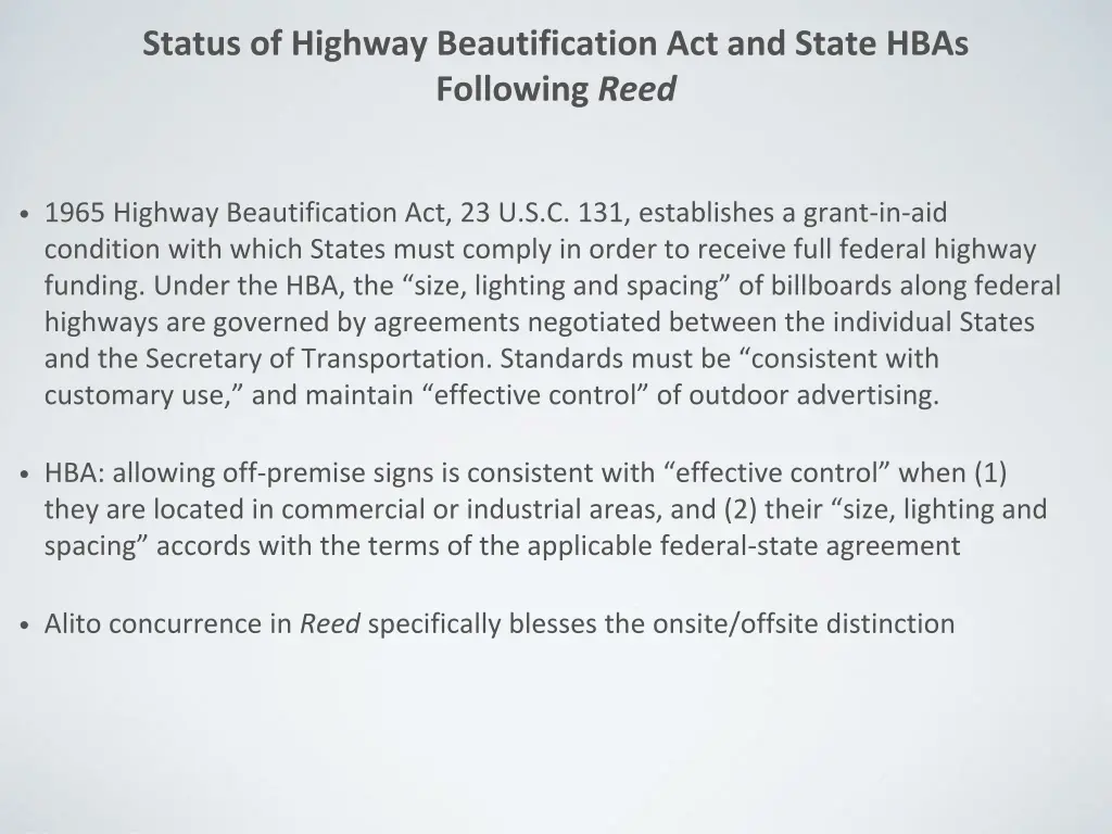 status of highway beautification act and state