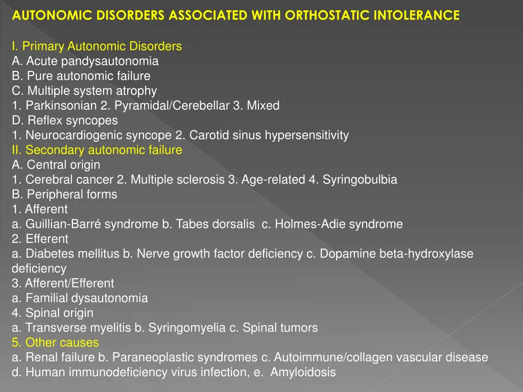 autonomic disorders associated with orthostatic