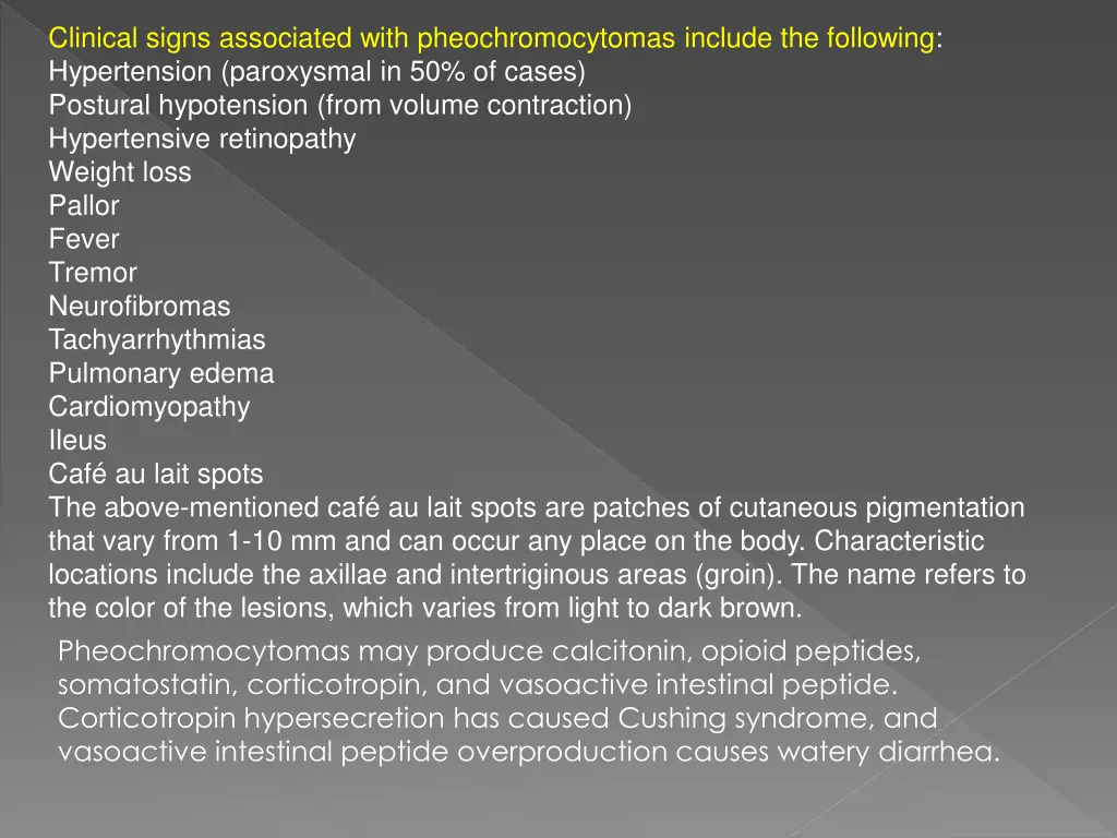 clinical signs associated with pheochromocytomas