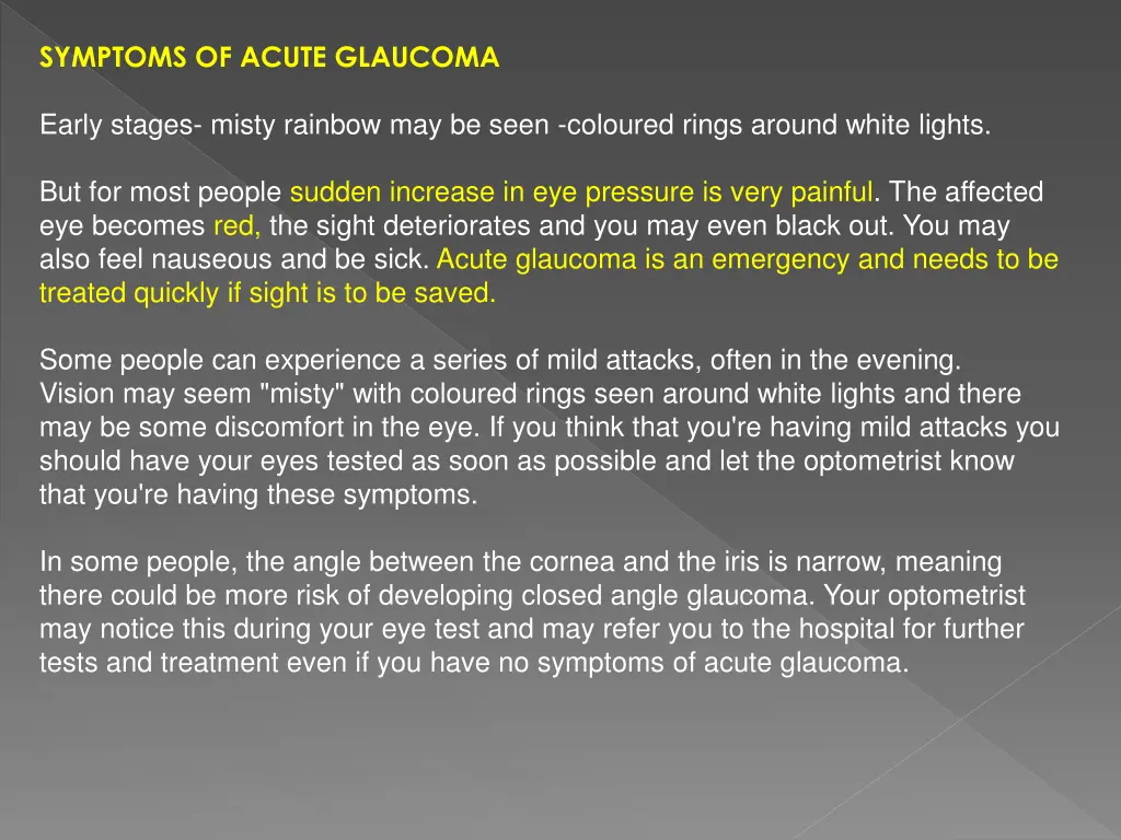 symptoms of acute glaucoma