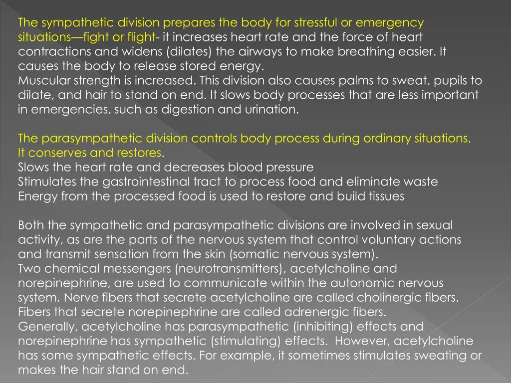 the sympathetic division prepares the body