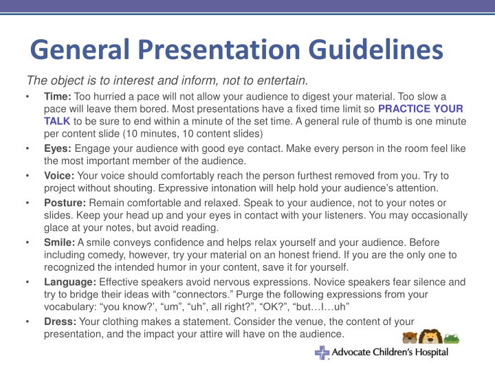 general presentation guidelines the object