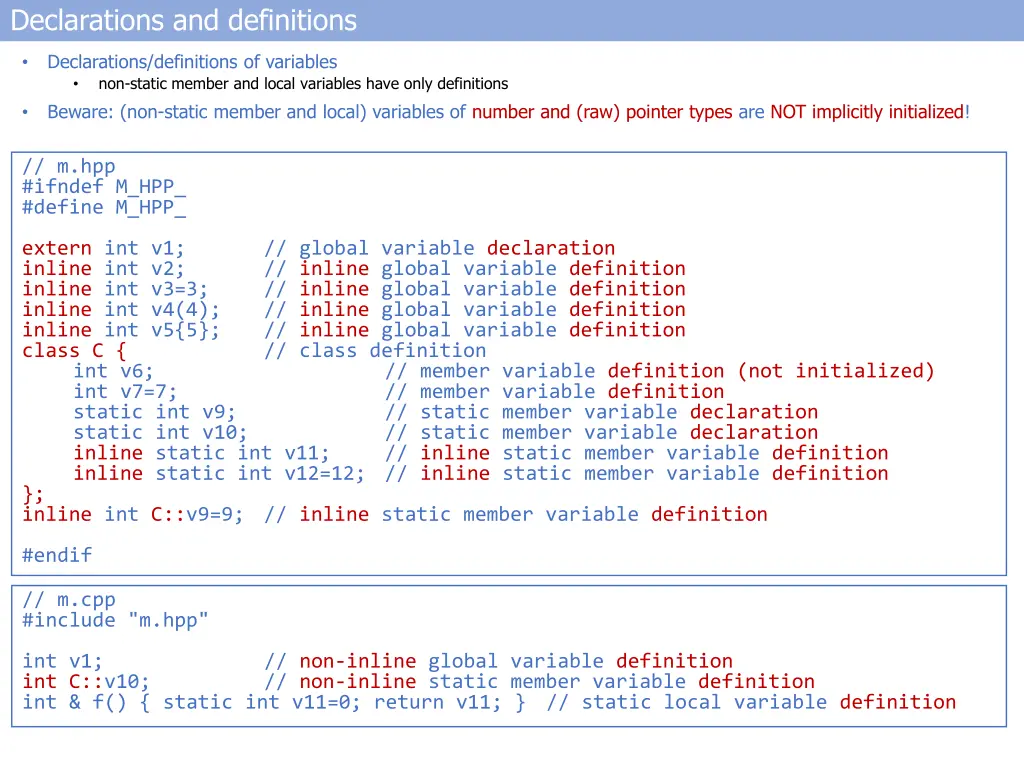 declarations and definitions