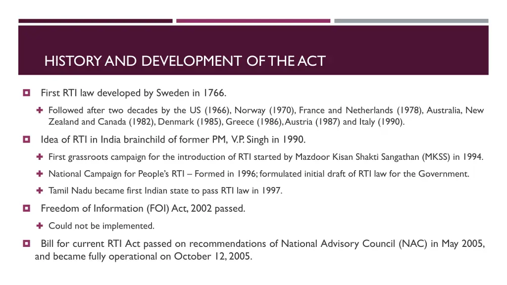 history and development of the act