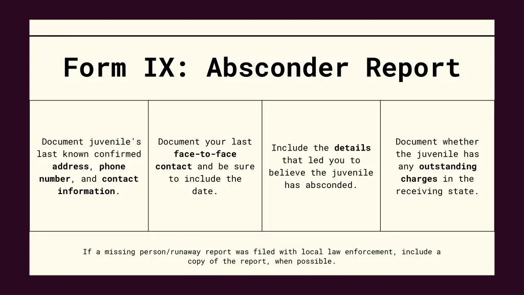 form ix absconder report