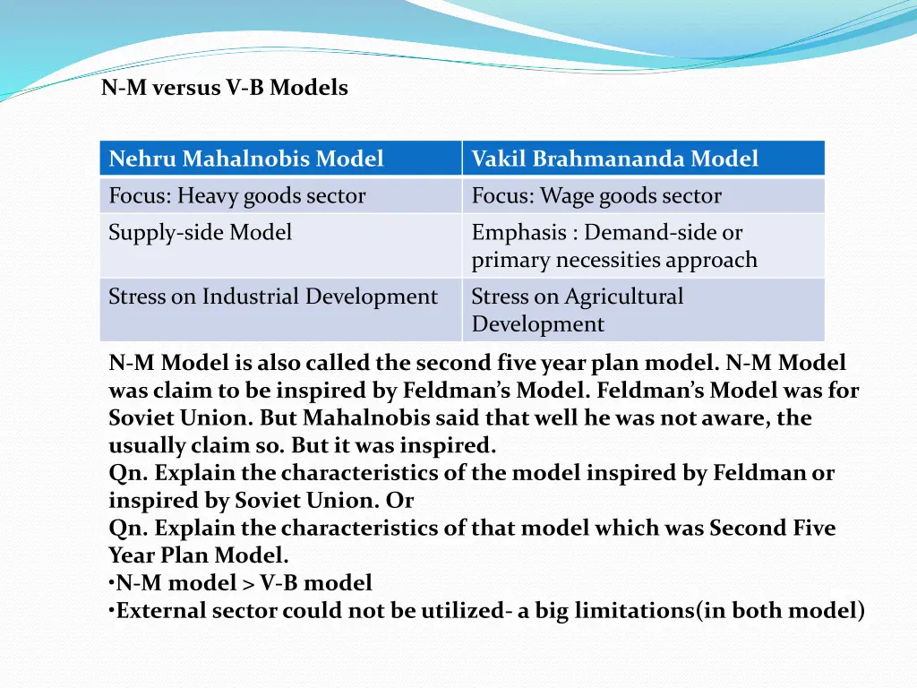 n m versus v b models