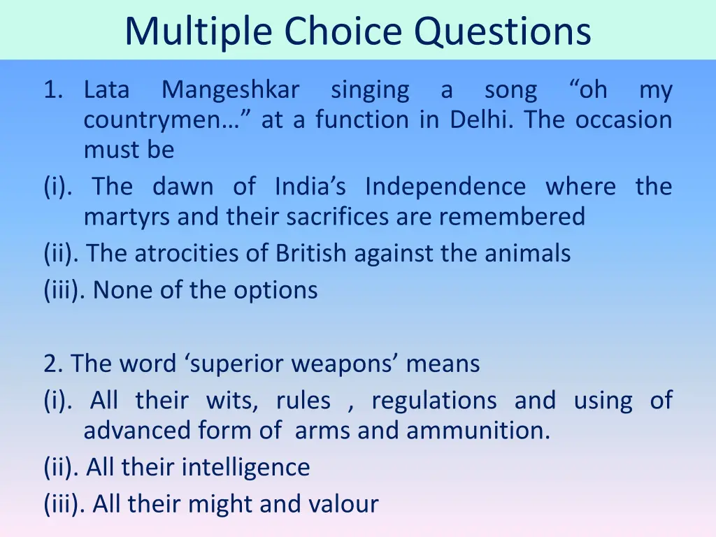 multiple choice questions