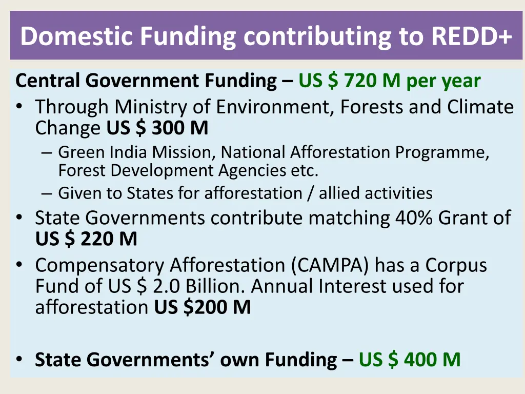 domestic funding contributing to redd