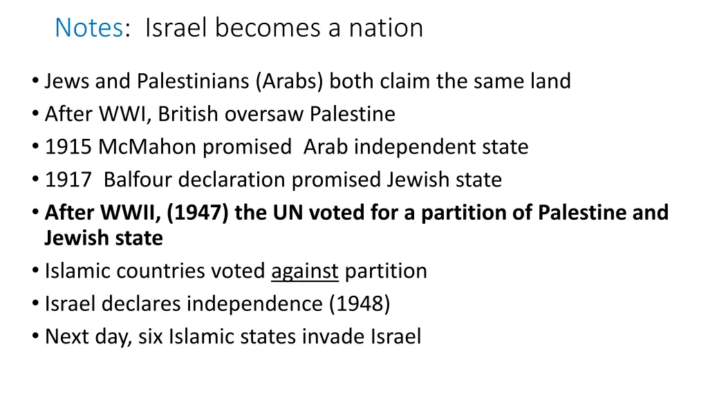 notes israel becomes a nation