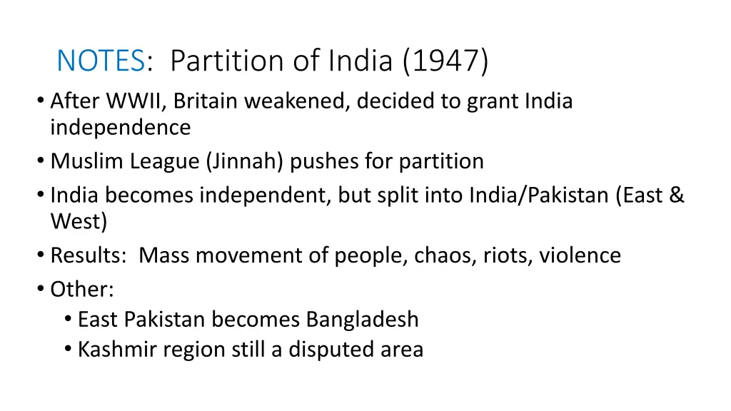 notes partition of india 1947 after wwii britain