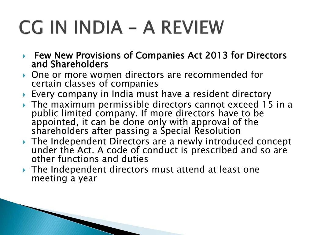 few new provisions of companies act 2013