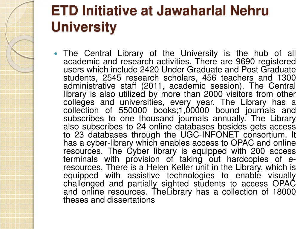 etd initiative at jawaharlal nehru university