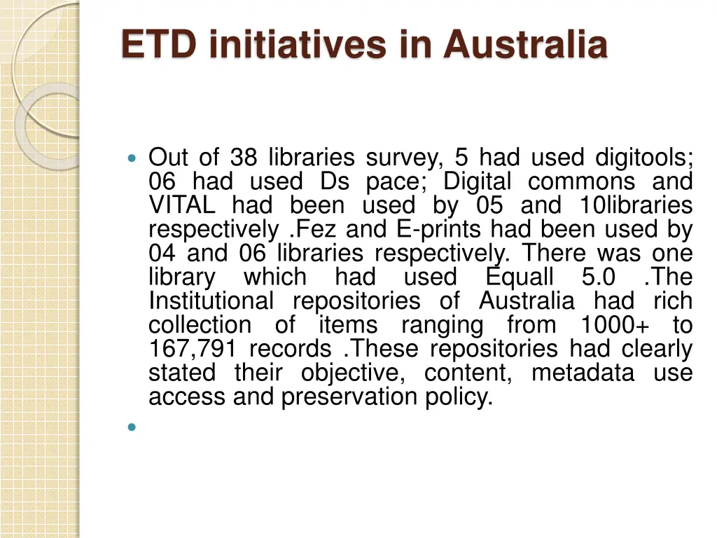 etd initiatives in australia