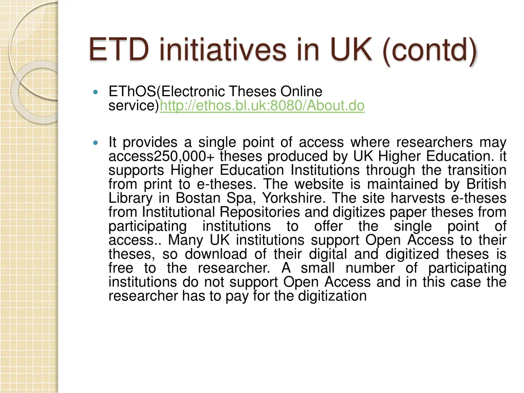 etd initiatives in uk contd