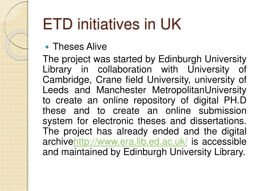 etd initiatives in uk