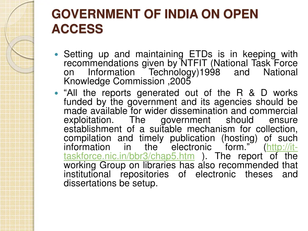 government of india on open access