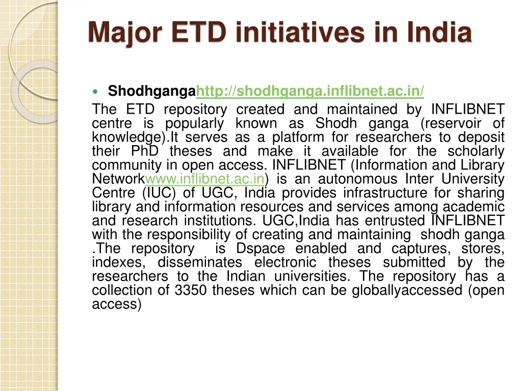 major etd initiatives in india