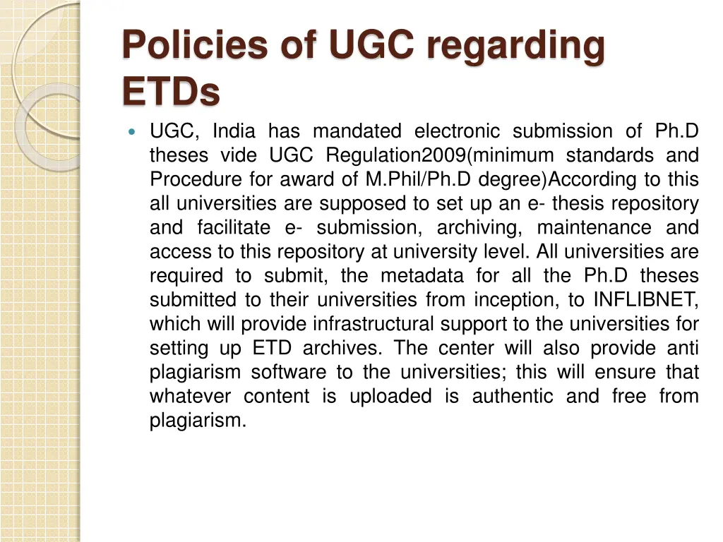 policies of ugc regarding etds ugc india