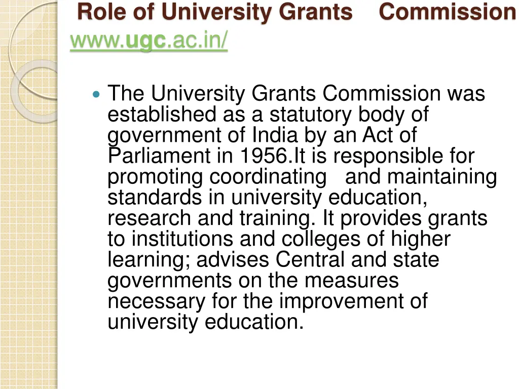 role of university grants commission www ugc ac in