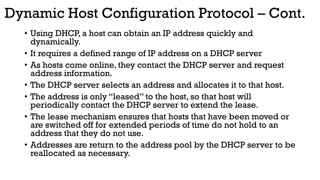 dynamic host configuration protocol cont