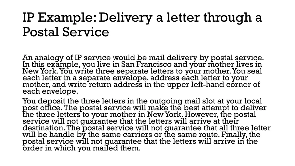 ip example delivery a letter through a postal