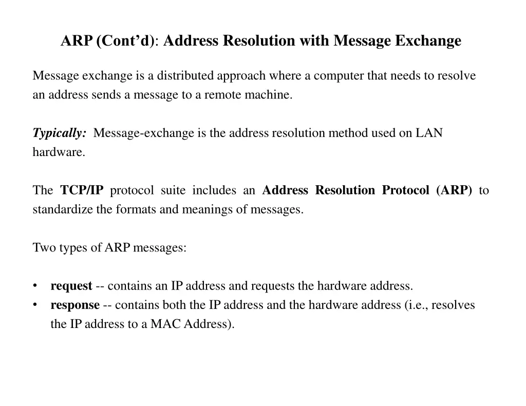 arp cont d address resolution with message