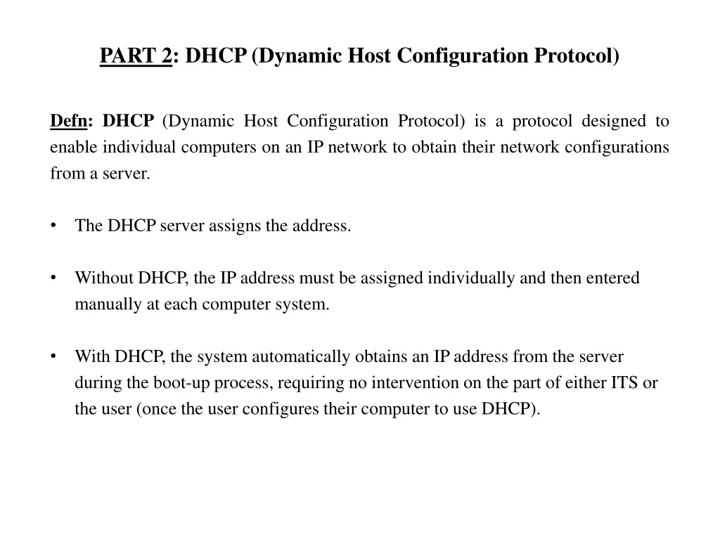 part 2 dhcp dynamic host configuration protocol