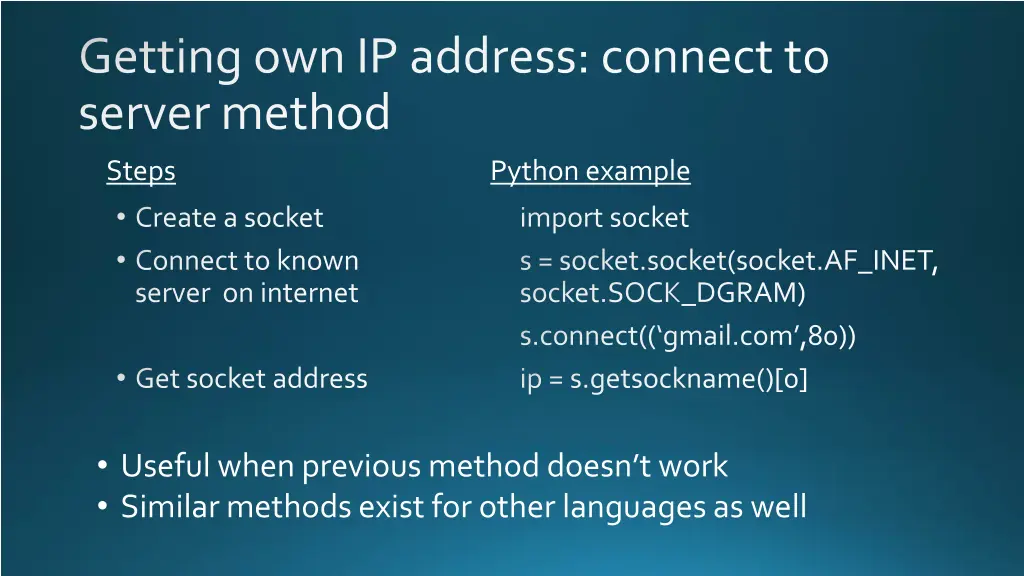 getting own ip address connect to server method