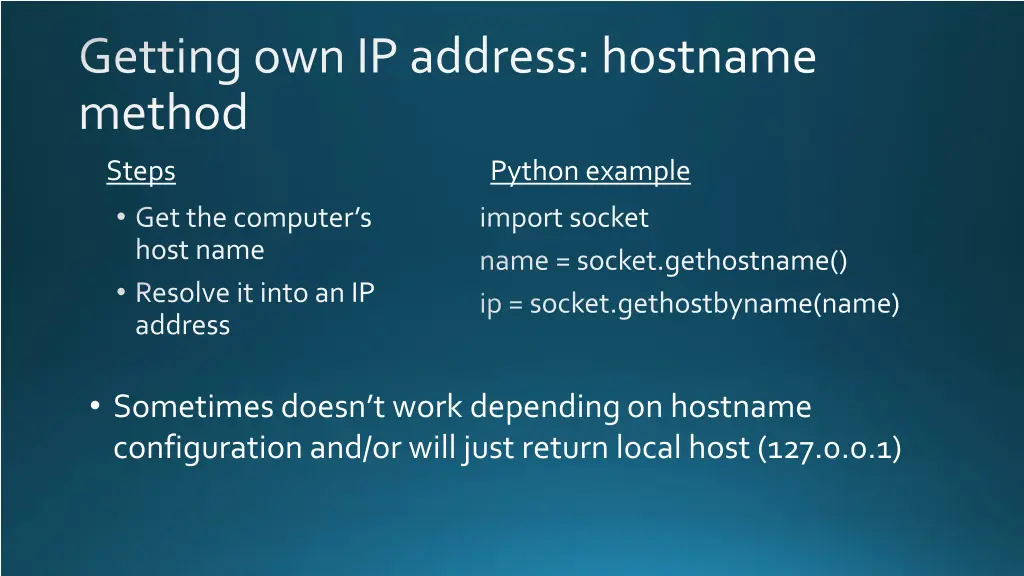 getting own ip address hostname method