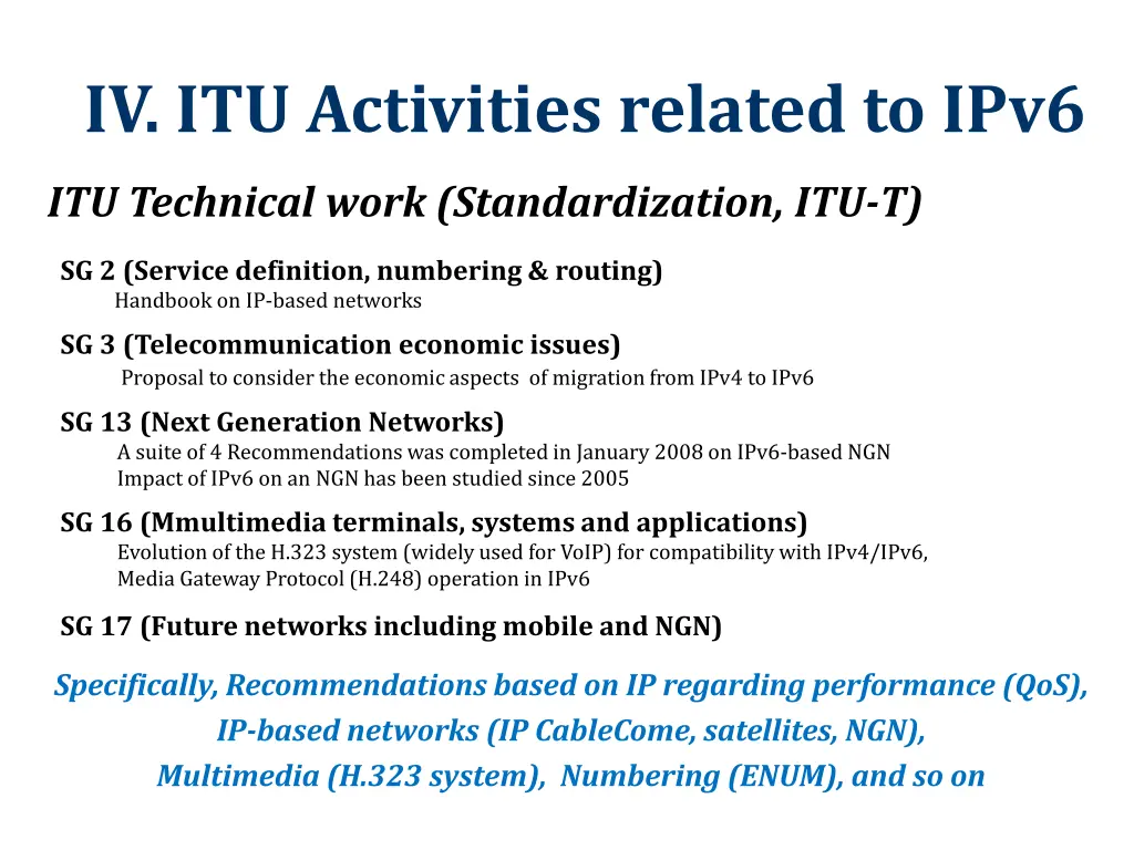 iv itu activities related to ipv6